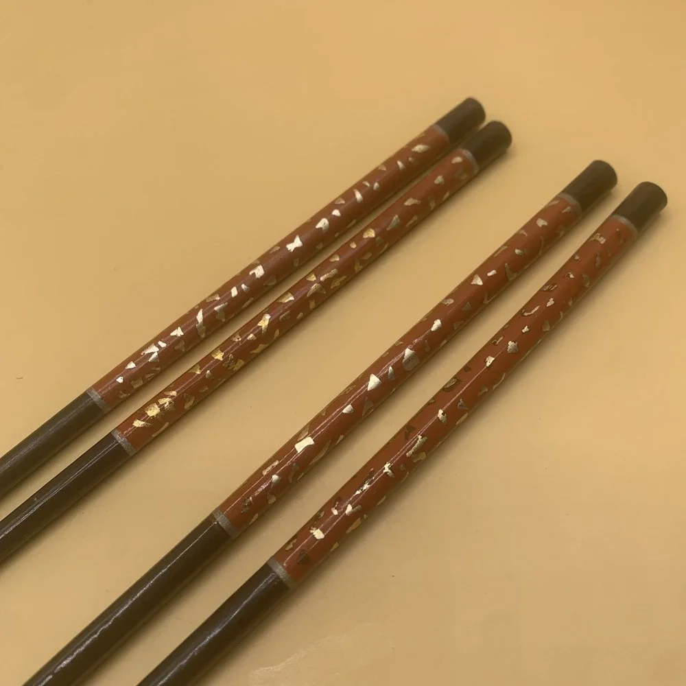 Vintage Black & Brown Lacquer Chopsticks with Speckle Gold Design  ~  2 Sets